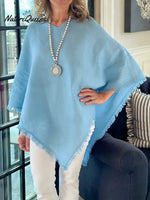 Women's Solid Color V-neck Casual Loose Cotton And Linen Fringed Shawl