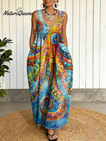 Women's Vintage Octopus Pattern Art Print Casual Cotton Denim Dress