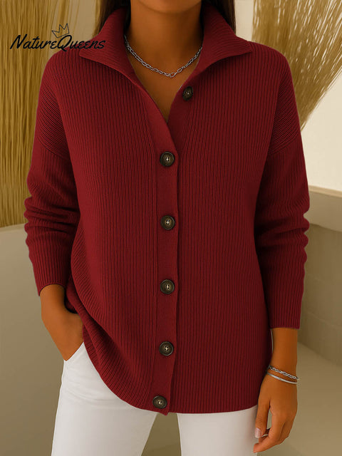 Women's Solid Color Stand Collar Casual Loose Knit Cardigan