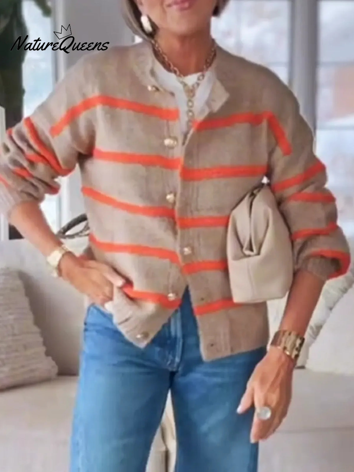 Women's Cozy Striped Cardigan Sweater