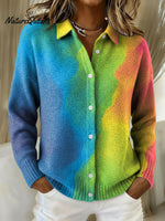 Women's Vintage Gradient Abstract Pattern Art Print Cowl Neck Sweater