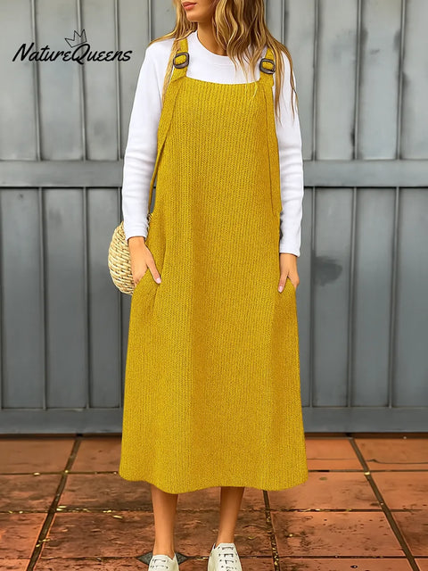 Women's Solid Color Casual Loose Knitted Suspender Dress