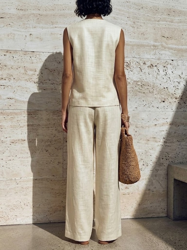 Women's Simple Sleeveless Cotton And Linen Set