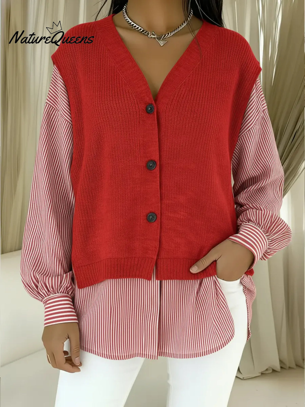 Women's Casual Knit Striped Cardigan