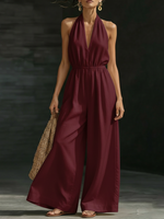Minimalist And Elegant Halter-neck Wide-leg Linen Jumpsuit