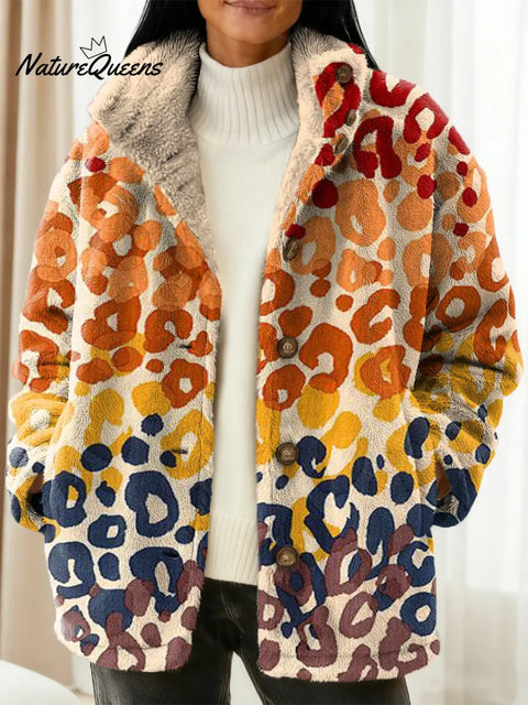 Women's Abstract Pattern Art Print Casual Sherpa Coat