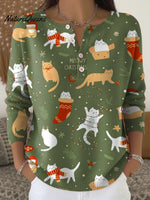 Women's Christmas Cats Pattern Art Print Casual Cardigan Sweater