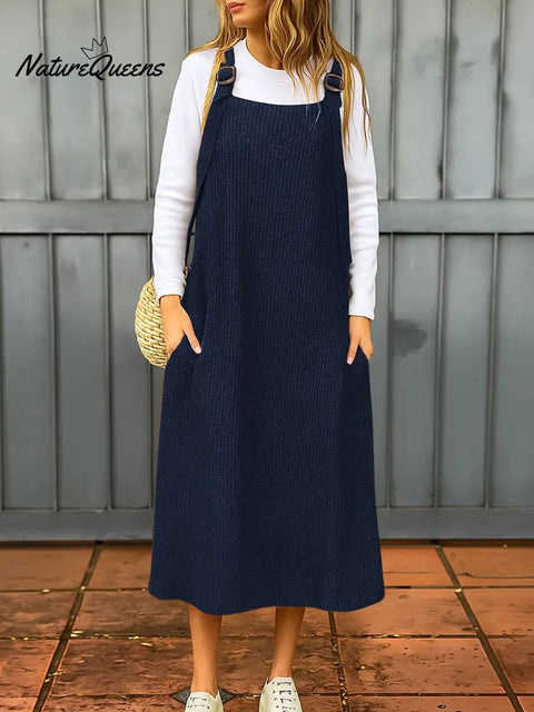 Women's Solid Color Casual Loose Knitted Suspender Dress