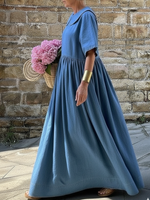 Cozy Vintage Peter Pan Collar Loose Denim Cotton Dress