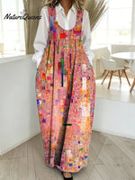 Women's Retro Multicolor Art Print Casual Cotton Denim Dress