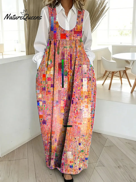 Women's Retro Multicolor Art Print Casual Cotton Denim Dress