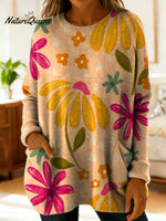 Women's Lovely Floral Flowers Pattern Art Print Casual Cotton Knitted Sweater