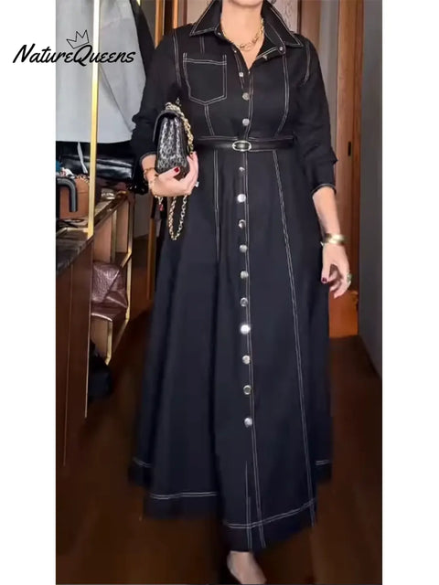 Women's Casual Long-Sleeved Cotton Shirt Dress