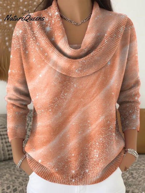 Women's Shiny Gradient Pattern Art Print Casual Cowl Neck Sweater