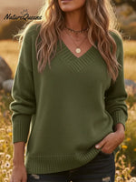 Cozy Casual V-neck Solid Color Sweater
