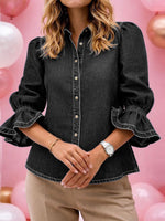 Women's Lapel Long-sleeved Loose Casual Denim Shirt