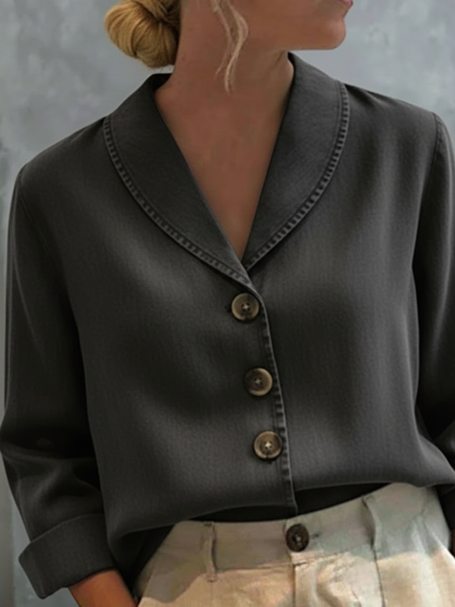 Vintage Shawl Collar Button-up Denim Cotton Top