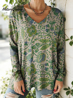 Women's Floral Pattern Art Print V-neck Casual Cotton T-shirt