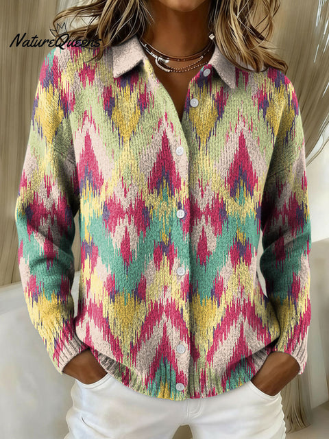 Women's Geometric Abstract Patchwork Pattern Art Print Cowl Neck Sweater