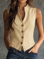 Elegant Casual Striped Stand-Collar Shirt