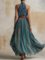 Women's Retro Striped Art Casual Relaxed Vacation Chiffon Dress