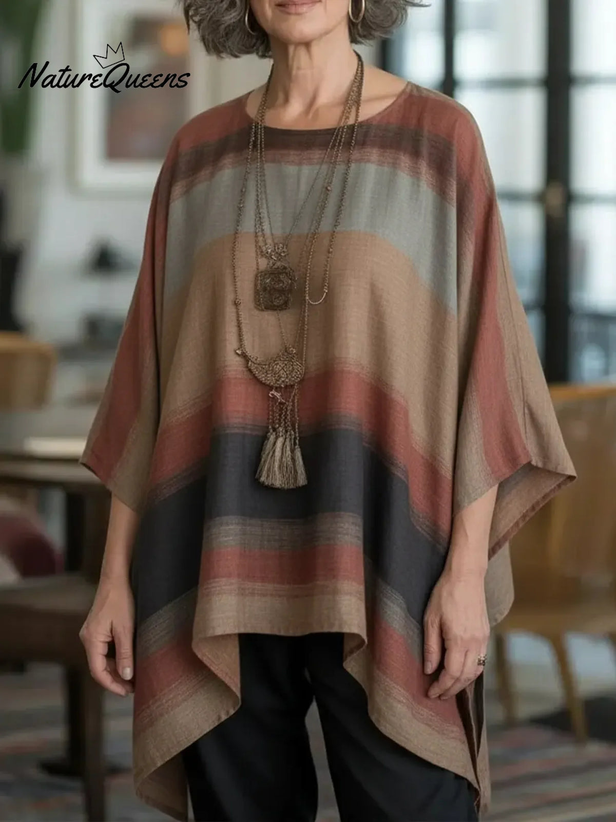 Women's Loose-fitting Artistic Print Linen And Cotton Top