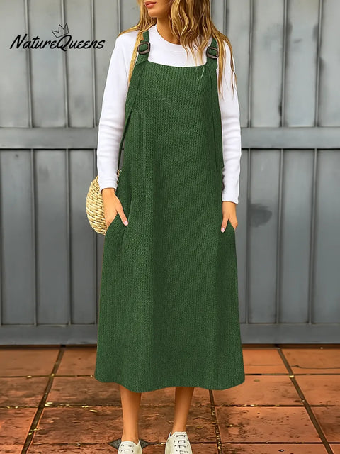 Women's Solid Color Casual Loose Knitted Suspender Dress