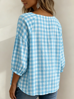 Vintage Square-neck Gingham Cotton-linen Shirt