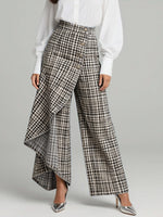 Women's Vintage Plaid Patterns Print High-waisted Relaxed Fit Wide-leg Jeans With A Stylish Design