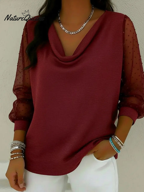 Elegant And Romantic Draped-collar Blouse