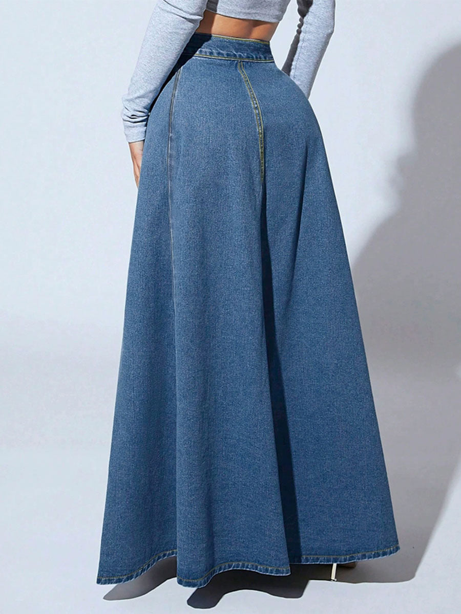 Women's Vintage-inspired Single-breasted Denim Skirt