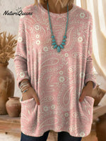 Women's Floral Pattern Art Print Casual Cotton Knitted Sweater