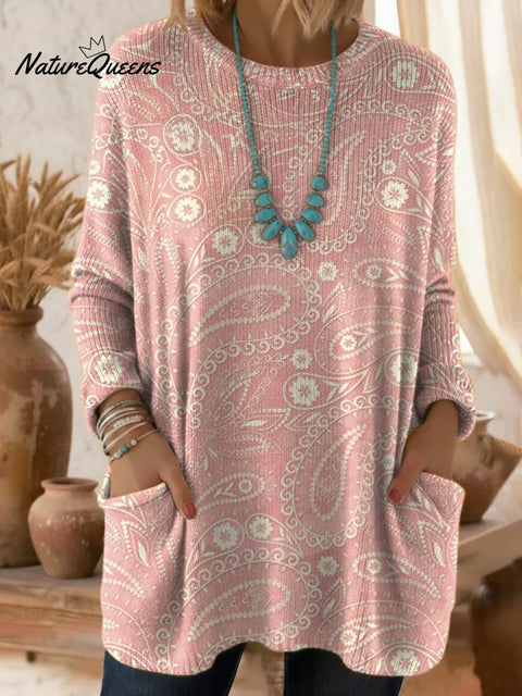 Women's Floral Pattern Art Print Casual Cotton Knitted Sweater