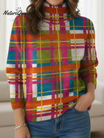 Women's Vintage Art Stripes Print Turtleneck Sweater