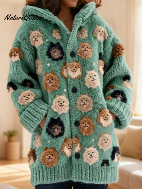 Women's Funny Dogs Pattern Art Print Casual Fleece Coat