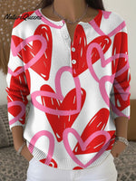 Valentine's Day Heart-shaped Decorative Patterns Casual Cardigan Collar Long Sleeve Sweater