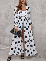 Women's Retro Polka Dot Art Print Casual Sheer Stylish Comfortable Long Shirt Dress
