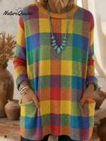 Colorful Square Art Print Pullover Sweater