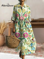 Women's Retro Floral Art Print Pleated Peter Pan Collar Casual Dress