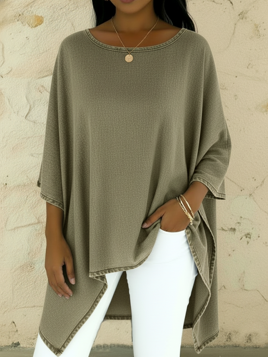 Elegant Artistic Polka Dot Print Stand-collar Denim Top