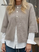 Cozy Casual Three-quarter Sleeve Button-down Cardigan Sweater