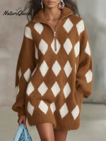 Women's Plaid Half-zip Sweater Dress