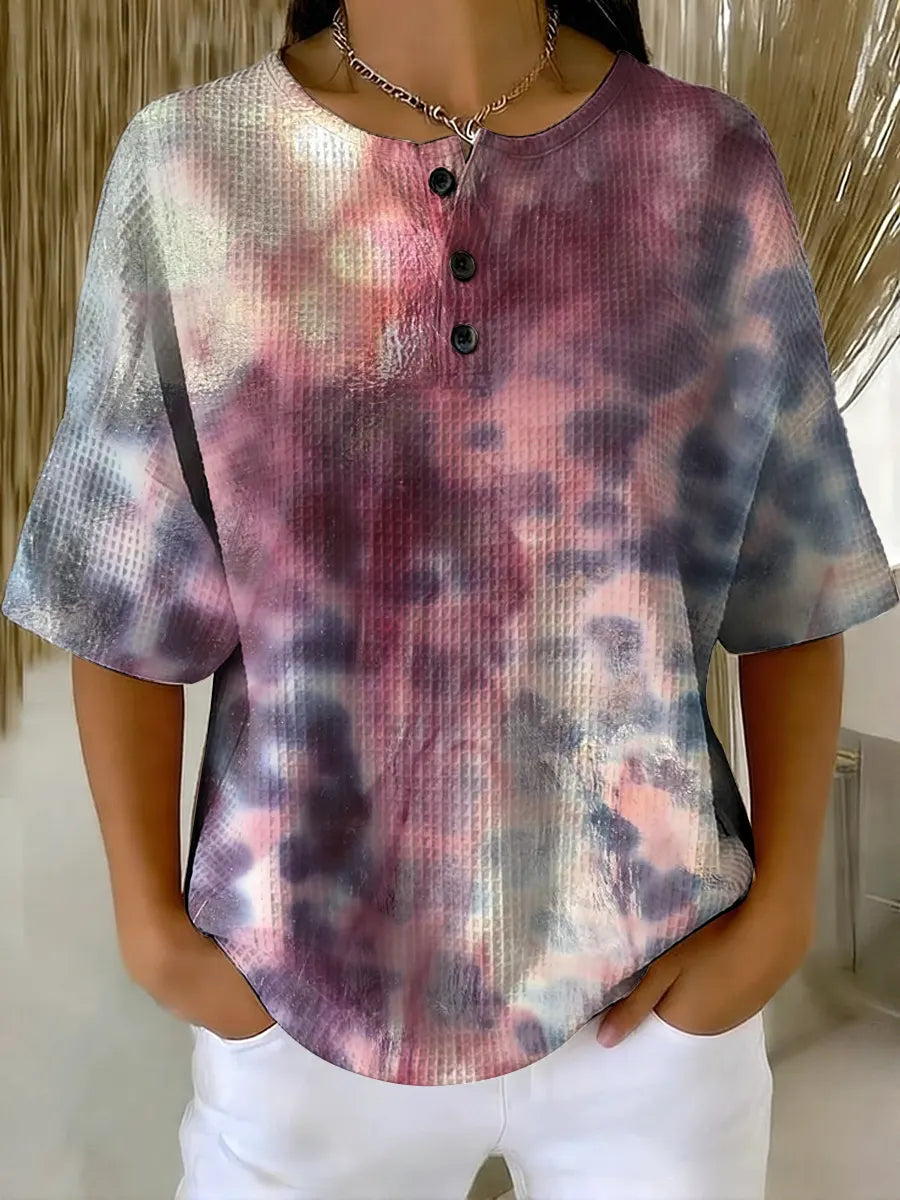 Women's Vintage Pattern Art Print Casual Waffle Cotton Shirt