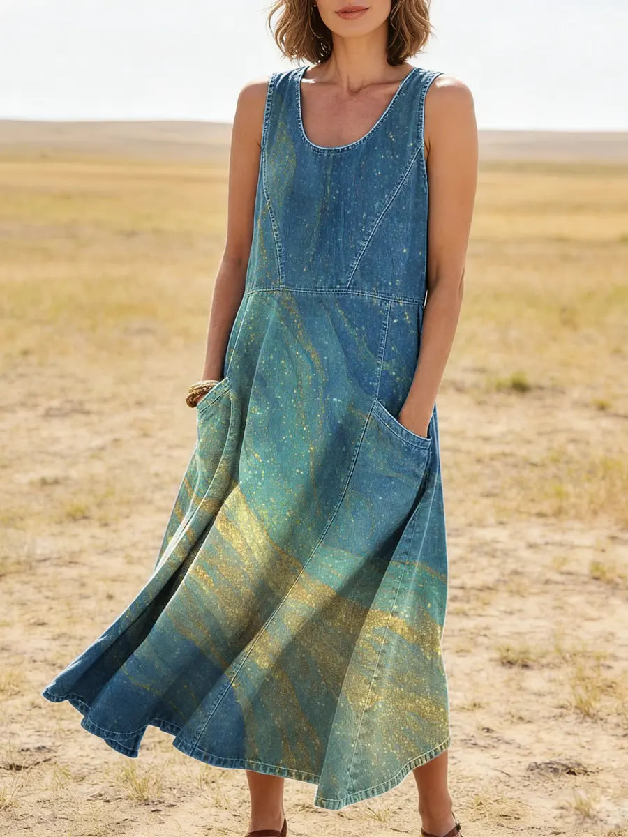 Women's Art Print Casual Cotton Denim Dress