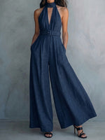 Women's Deep V-neck Cotton And Linen Jumpsuit