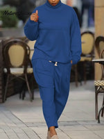 Women's Comfortable Casual Cotton Sweatshirt and Pants Two-Piece Set