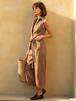 Minimalist & Cozy Sleeveless Button-front Cotton-linen Jumpsuit