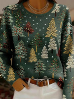 Snowy Night Christmas Tree Print Crew Neck Sweatshirt