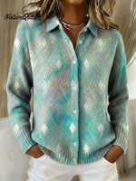 Women's Retro Geometric Abstract Stripe Pattern Art Print Cowl Neck Sweater