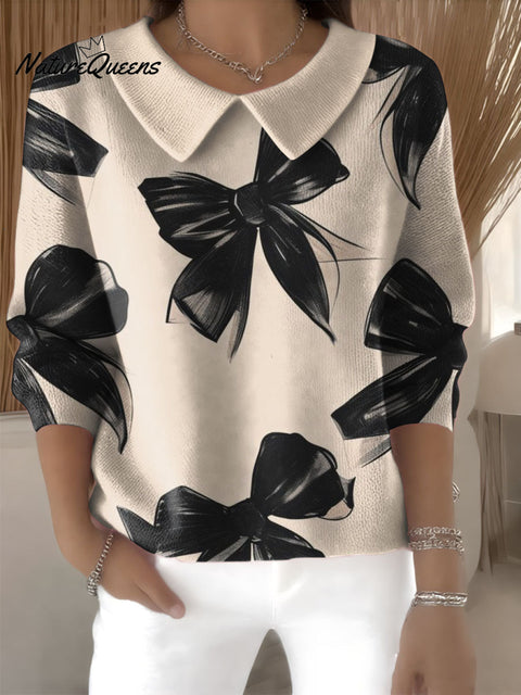 Elegant Bow Decorative Pattern Women's Casual Peter Pan Collar Sweater
